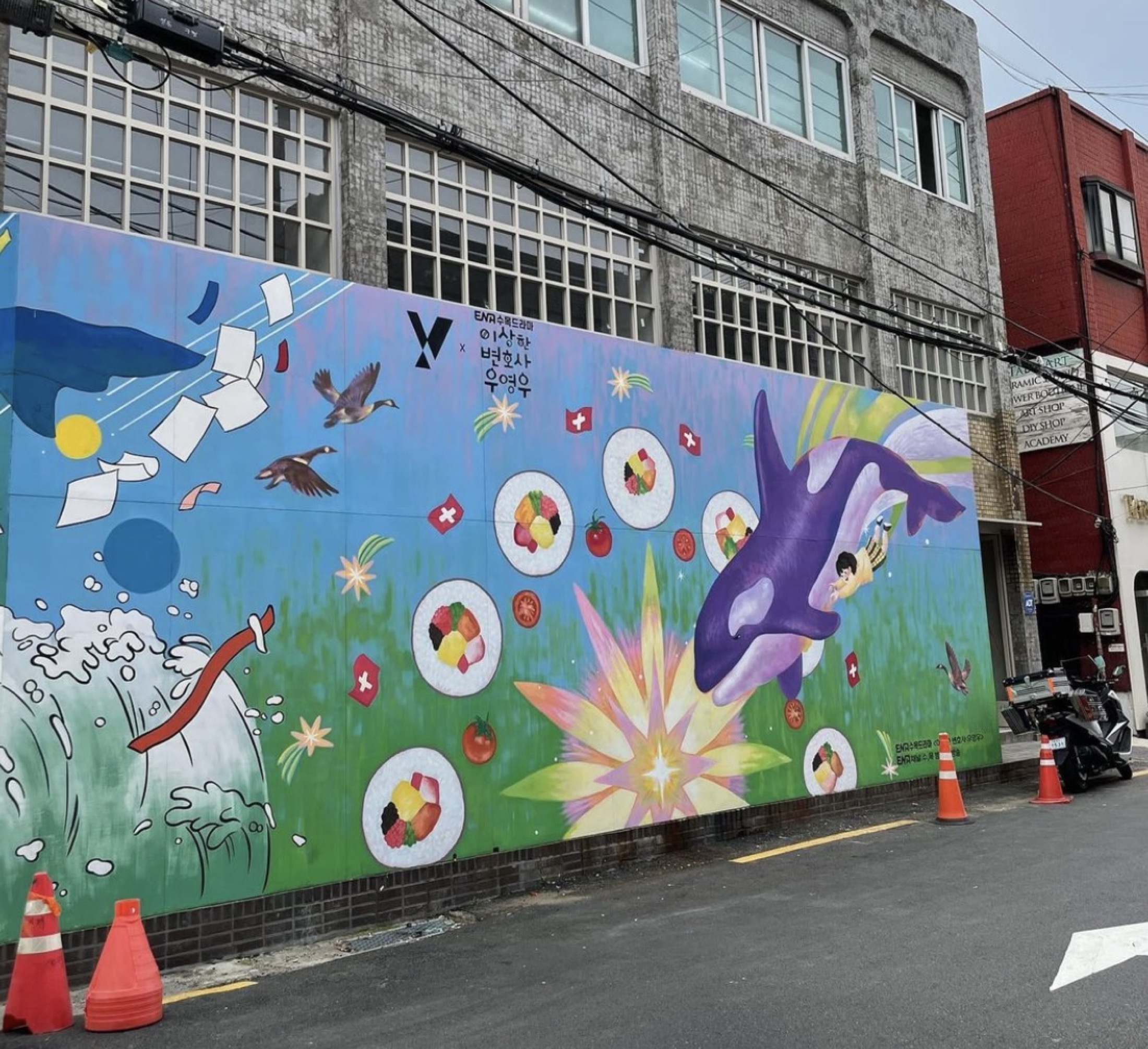 Completed Extraordinary Attorney Woo mural installation.